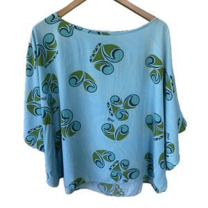 Hina Hawaiian Tribal Graphic Design Oversized Batwing Poncho Blouse Top S
